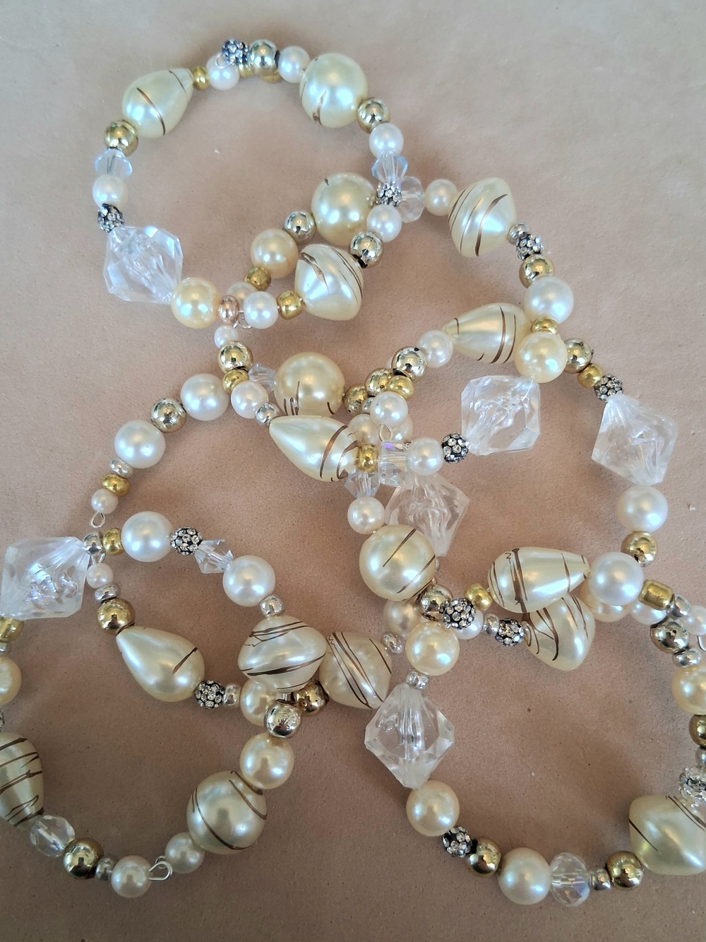 6 Elegant Pearl & Crystal Handmade Napkin Rings - Ivory, Silver & Gold Tones